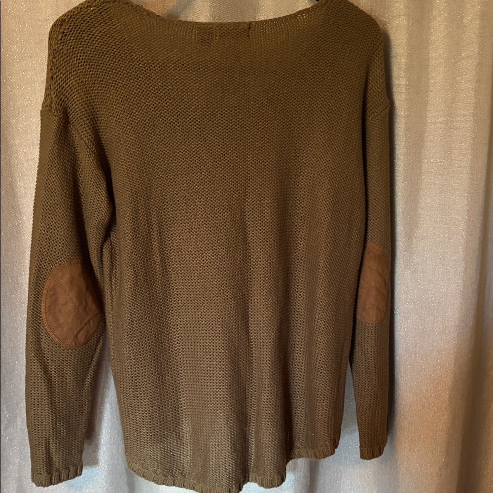 RDI Army Green Knit Sweater with Suede Elbow Patches - Picture 3 of 6